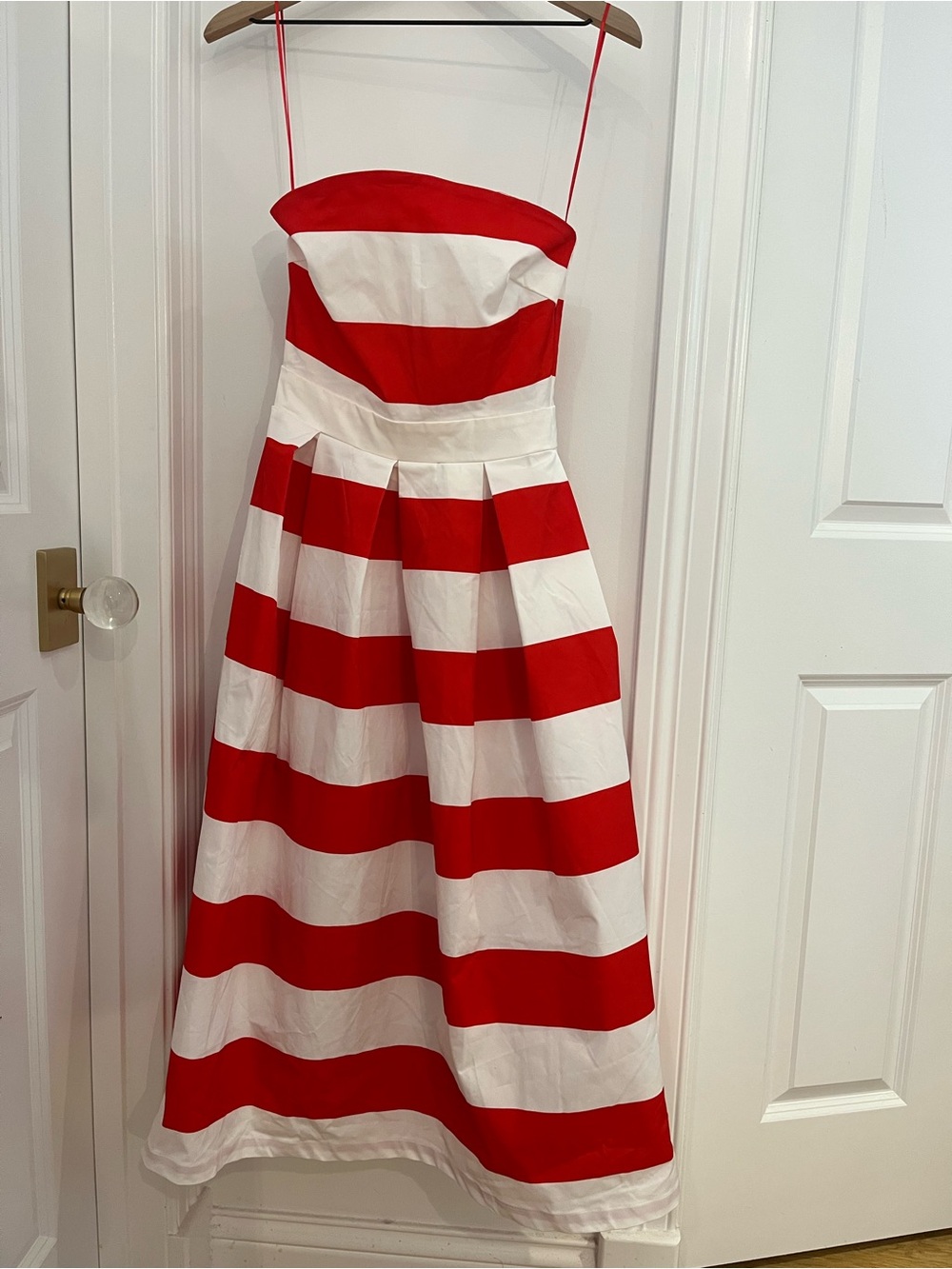 Free Market by Flying Tomato Red and White Strapless A‑Line Midi Dress